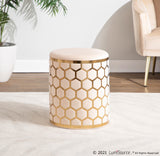 Honeycomb Contemporary/Glam Ottoman in Gold Steel and Cream Velvet by LumiSource