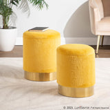 Marla Contemporary Nesting Ottoman Set in Gold Metal and Yellow Plush Fabric by LumiSource