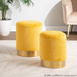 Marla Contemporary Nesting Ottoman Set in Gold Metal and Yellow Plush Fabric by LumiSource