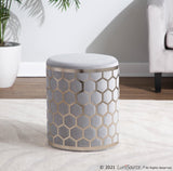 Honeycomb Contemporary/Glam Ottoman in Chrome and Silver Velvet by LumiSource