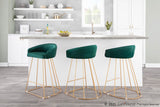 Canary Contemporary Counter Stool in Gold with Green Velvet by LumiSource - Set of 2