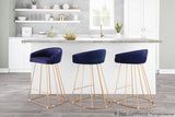 Canary Contemporary Counter Stool in Gold with Blue Velvet by LumiSource - Set of 2