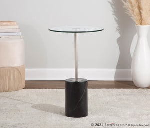 Symbol Contemporary Side Table in Black Marble, Nickel and Clear Glass by LumiSource