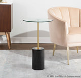 Symbol Contemporary Side Table in Black Marble, Gold Metal and Clear Glass by LumiSource