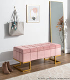 Midas Contemporary/Glam Storage Bench in Gold Steel and Pink Velvet by LumiSource