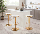 Dakota Contemporary Upholstered Adjustable Barstool in Gold Steel and Cream Velvet by LumiSource - Set of 2