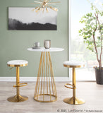 Dakota Contemporary Upholstered Adjustable Barstool in Gold Steel and White Faux Leather by LumiSource - Set of 2