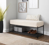 Daniella Contemporary Shelf Bench in Black Steel and Cream Fabric by LumiSource
