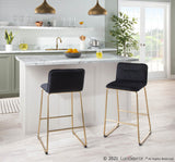 Casper Fixed-Height Contemporary Counter Stool in Gold Metal and Black Velvet by LumiSource - Set of 2