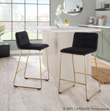 Casper Fixed-Height Contemporary Counter Stool in Gold Metal and Black Velvet by LumiSource - Set of 2