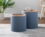Tray Contemporary Nesting Ottoman Set in Blue Fabric and Natural Wood by LumiSource