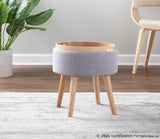 Tray Contemporary Stool in Natural Wood and Grey Fabric by LumiSource