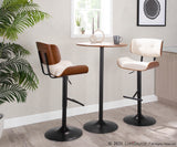 Lombardi Mid-Century Modern Adjustable Barstool with Swivel in Black Metal, Cream Noise Fabric and Walnut Wood Accent by LumiSource - Set of 2