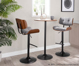 Lombardi Mid-Century Modern Adjustable Barstool with Swivel in Black Metal, Grey Noise Fabric and Walnut Wood Accent by LumiSource - Set of 2