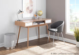 Pebble Contemporary Double Desk in Natural Wood with White Wood Drawers by LumiSource
