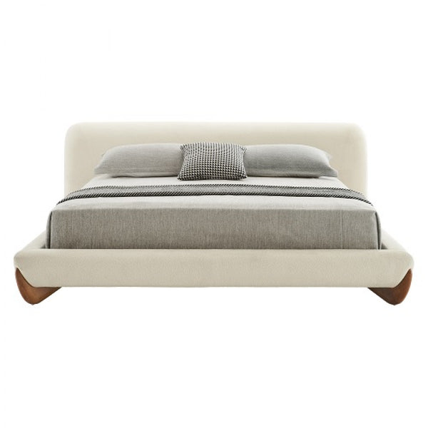 VIG Furniture Modrest Fleury - Contemporary Cream Fabric and Walnut EK Bed VGCS-21073-BED VGCS-21073-BED