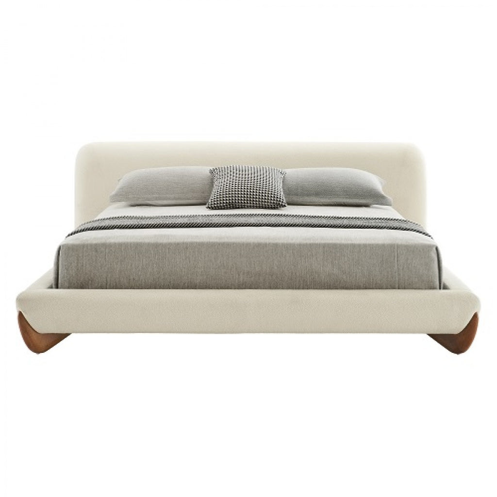 VIG Furniture Modrest Fleury - Contemporary Cream Fabric and Walnut EK Bed VGCS-21073-BED VGCS-21073-BED