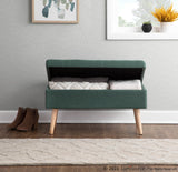 Storage Contemporary Bench in Natural Wood and Green Fabric by LumiSource