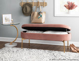 Chloe Contemporary/Glam Storage Bench in Gold Metal and Blush Pink Velvet by LumiSource