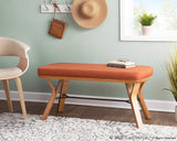 Folia Mid-Century Modern Bench in Natural Wood and Orange Fabric by LumiSource