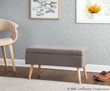 Storage Contemporary Bench in Natural Wood and Grey Fabric by LumiSource