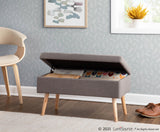 Storage Contemporary Bench in Natural Wood and Grey Fabric by LumiSource