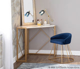 Canary Upholstered Contemporary/Glam Vanity Stool in Gold Steel and Blue Velvet by LumiSource