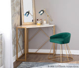 Canary Upholstered Contemporary/Glam Vanity Stool in Gold Steel and Green Velvet by LumiSource