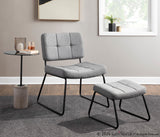 Stout Contemporary Lounge Chair and Ottoman Set in Black Steel and Grey Fabric by LumiSource