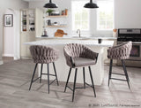 Braided Matisse Contemporary Counter Stool in Black Metal with Grey Faux Leather and Grey Fabric by LumiSource