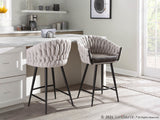 Braided Matisse Contemporary Counter Stool in Black Metal with Grey Faux Leather and Cream Fabric by LumiSource