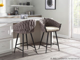 Braided Matisse Contemporary Counter Stool in Black Metal with Cream Faux Leather and Grey Fabric by LumiSource