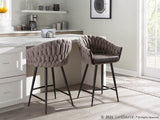 Braided Matisse Contemporary Counter Stool in Black Metal with Grey Faux Leather and Grey Fabric by LumiSource