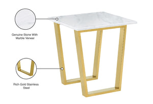 Cameron Stone / Marble Veneer / Stainless Steel Contemporary Gold End Table - 20" W x 20" D x 22" H