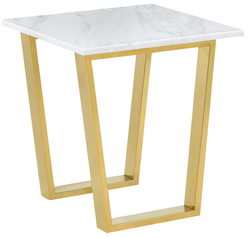 Cameron Stone / Marble Veneer / Stainless Steel Contemporary Gold End Table - 20" W x 20" D x 22" H