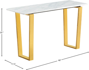 Cameron Stone / Marble Veneer / Stainless Steel Contemporary Gold Console Table - 48" W x 17.5" D x 30" H