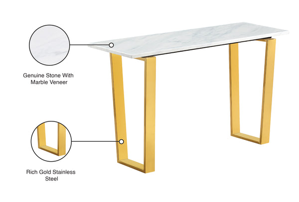 Cameron Stone / Marble Veneer / Stainless Steel Contemporary Gold Console Table - 48" W x 17.5" D x 30" H