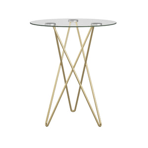 Zoey Round Side Table in Clear Tempered Glass with Matte Brushed Gold Base