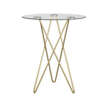 Zoey Round Side Table in Clear Tempered Glass with Matte Brushed Gold Base