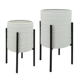 Sagebrook Home Contemporary Set of 2 -  Dotted Planters In Metal Stand, White 12629-24 White Iron