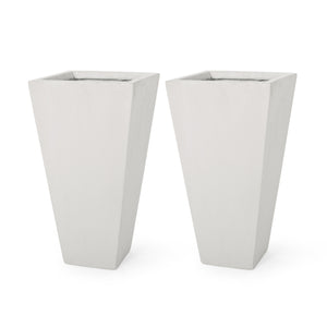 Noble House Ella Outdoor Modern Small Cast Stone Planters (Set of 2), White