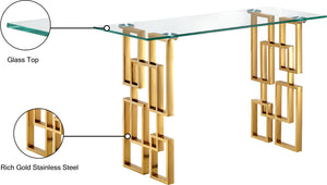 Pierre Glass / Stainless Steel Contemporary Gold Console Table - 48" W x 14" D x 30" H