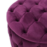 Noble House Zelfa Modern Glam Tufted Velvet Round Ottoman, Purple and Black