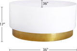 Deco Metal Contemporary White/Gold Coffee Table - 36" W x 36" D x 16.5" H