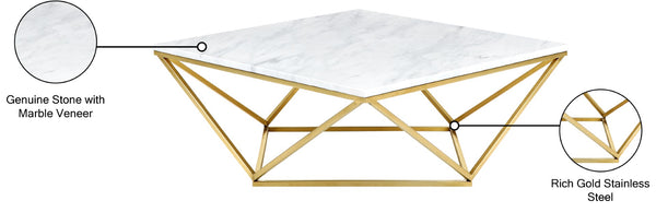 Mason Stone / Marble Veneer / Stainless Steel Contemporary Gold Coffee Table - 36" W x 36" D x 14.5" H