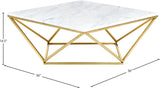 Mason Stone / Marble Veneer / Stainless Steel Contemporary Gold Coffee Table - 36" W x 36" D x 14.5" H