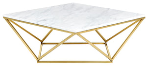 Mason Stone / Marble Veneer / Stainless Steel Contemporary Gold Coffee Table - 36" W x 36" D x 14.5" H