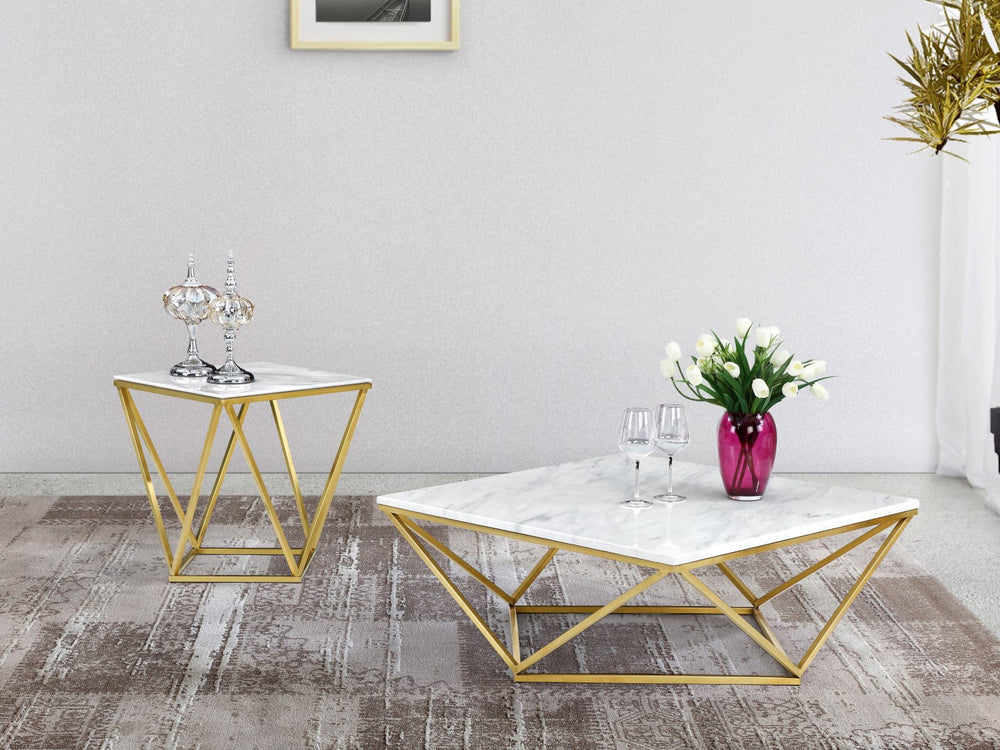 Mason Marble / Stainless Steel Contemporary Gold End Table - 20" W x 20" D x 22" H