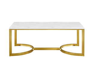 London Stone / Marble Veneer / Stainless Steel Contemporary Gold Coffee Table - 48" W x 25" D x 18.5" H