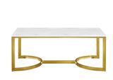 London Stone / Marble Veneer / Stainless Steel Contemporary Gold Coffee Table - 48" W x 25" D x 18.5" H